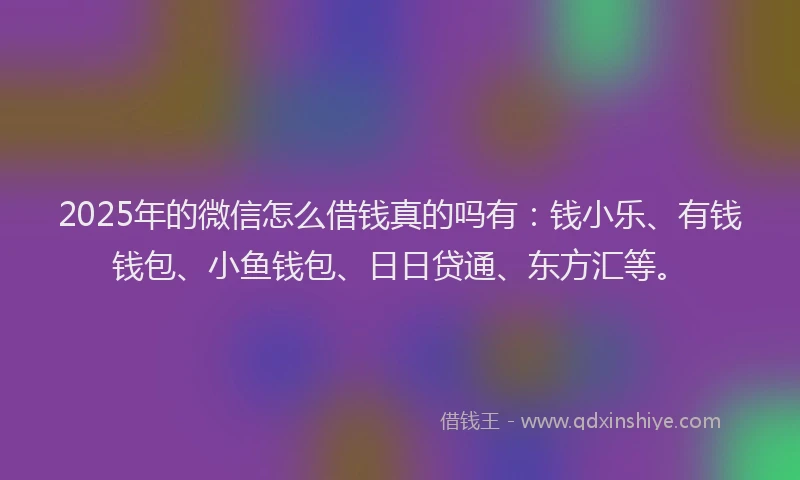 2025年的微信怎么借钱真的吗有：钱小乐、有钱钱包、小鱼钱包、日日贷通、东方汇等。