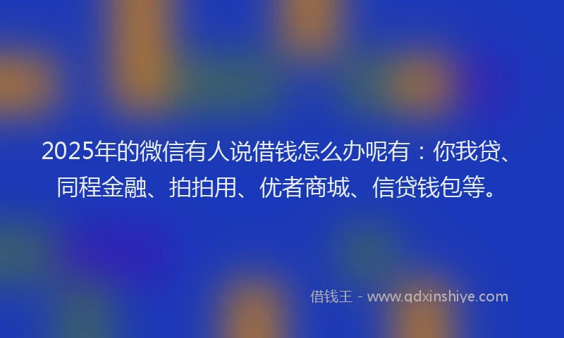 2025年的微信有人说借钱怎么办呢有：你我贷、同程金融、拍拍用、优者商城、信贷钱包等。