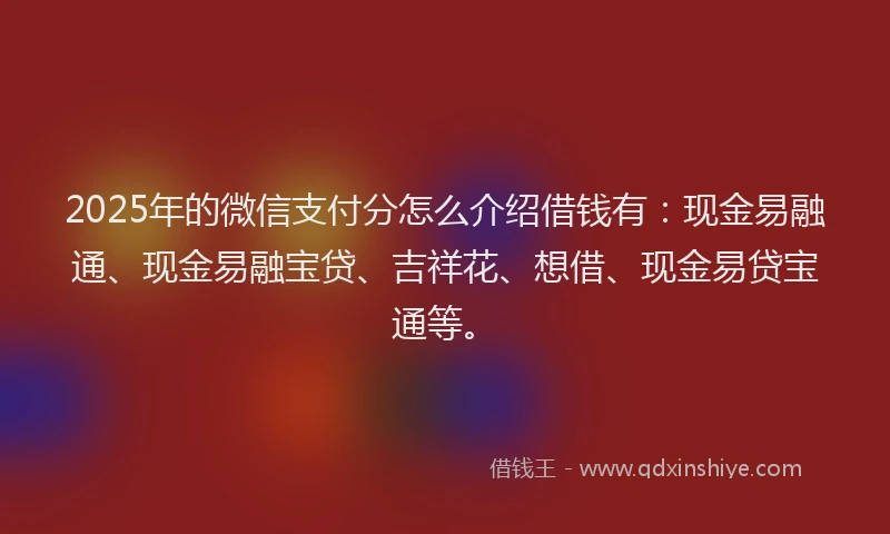 2025年的微信支付分怎么介绍借钱有：现金易融通、现金易融宝贷、吉祥花、想借、现金易贷宝通等。
