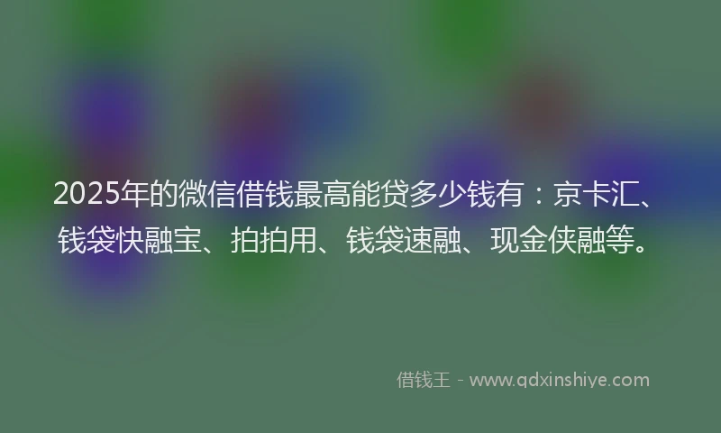 2025年的微信借钱最高能贷多少钱有：京卡汇、钱袋快融宝、拍拍用、钱袋速融、现金侠融等。