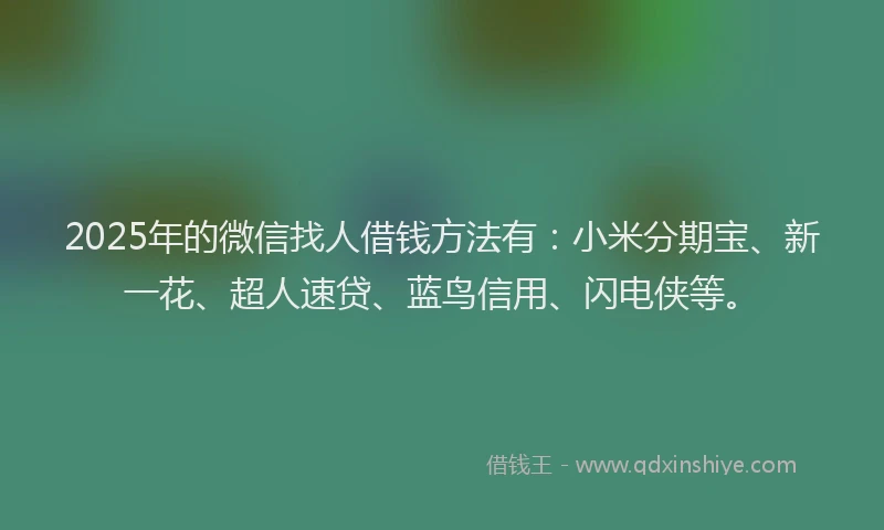 2025年的微信找人借钱方法有：小米分期宝、新一花、超人速贷、蓝鸟信用、闪电侠等。