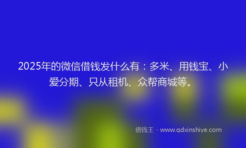 2025年的微信借钱发什么有：多米、用钱宝、小爱分期、只从租机、众帮商城等。