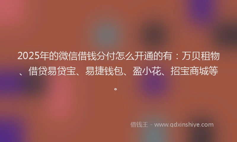 2025年的微信借钱分付怎么开通的有：万贝租物、借贷易贷宝、易捷钱包、盈小花、招宝商城等。