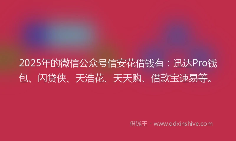 2025年的微信公众号信安花借钱有：迅达Pro钱包、闪贷侠、天浩花、天天购、借款宝速易等。