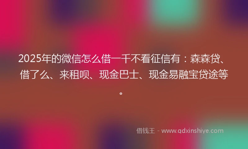 2025年的微信怎么借一千不看征信有：森森贷、借了么、来租呗、现金巴士、现金易融宝贷途等。