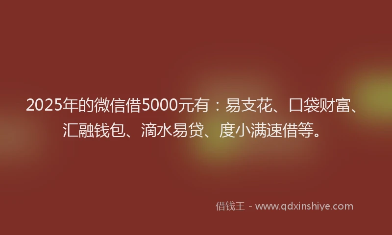 2025年的微信借5000元有：易支花、口袋财富、汇融钱包、滴水易贷、度小满速借等。
