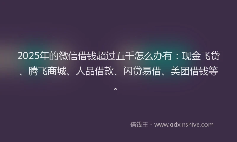 2025年的微信借钱超过五千怎么办有：现金飞贷、腾飞商城、人品借款、闪贷易借、美团借钱等。