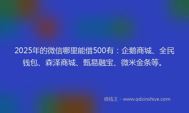 2025年的微信哪里能借500有：企鹅商城、全民钱包、森泽商城、甄易融宝、微米金条等。