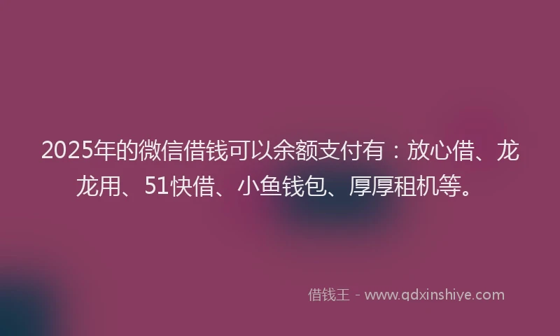 2025年的微信借钱可以余额支付有：放心借、龙龙用、51快借、小鱼钱包、厚厚租机等。