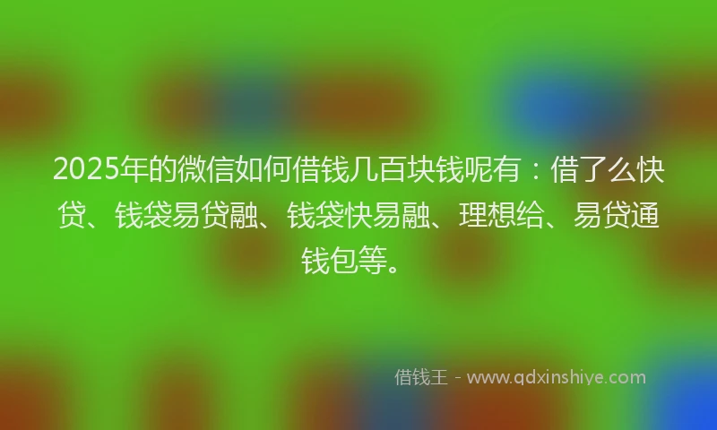 2025年的微信如何借钱几百块钱呢有：借了么快贷、钱袋易贷融、钱袋快易融、理想给、易贷通钱包等。