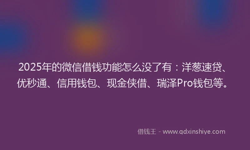 2025年的微信借钱功能怎么没了有：洋葱速贷、优秒通、信用钱包、现金侠借、瑞泽Pro钱包等。