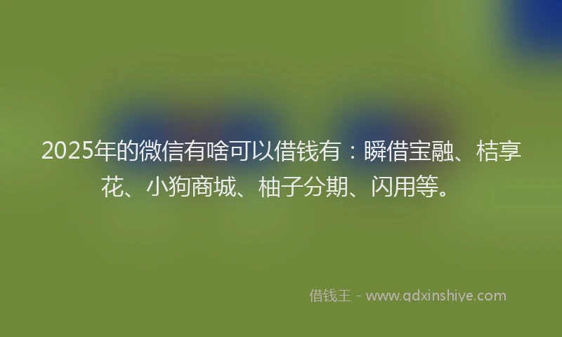 2025年的微信有啥可以借钱有：瞬借宝融、桔享花、小狗商城、柚子分期、闪用等。