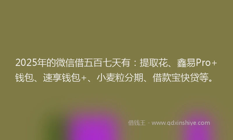 2025年的微信借五百七天有：提取花、鑫易Pro+钱包、速享钱包+、小麦粒分期、借款宝快贷等。