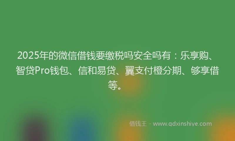 2025年的微信借钱要缴税吗安全吗有：乐享购、智贷Pro钱包、信和易贷、翼支付橙分期、够享借等。