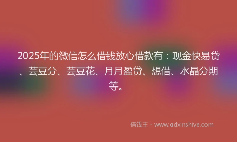 2025年的微信怎么借钱放心借款有：现金快易贷、芸豆分、芸豆花、月月盈贷、想借、水晶分期等。