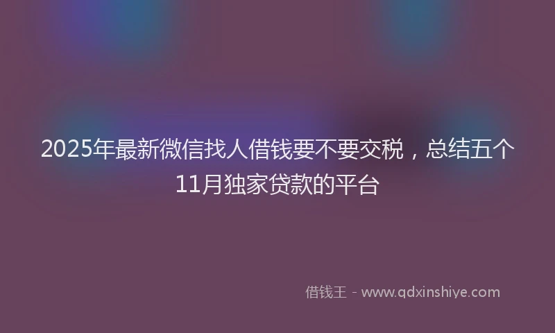 2025年最新微信找人借钱要不要交税，总结五个11月独家贷款的平台