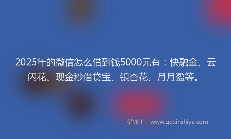 2025年的微信怎么借到钱5000元有：快融金、云闪花、现金秒借贷宝、银杏花、月月盈等。