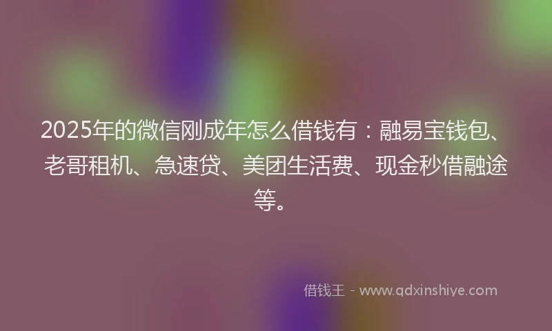 2025年的微信刚成年怎么借钱有：融易宝钱包、老哥租机、急速贷、美团生活费、现金秒借融途等。