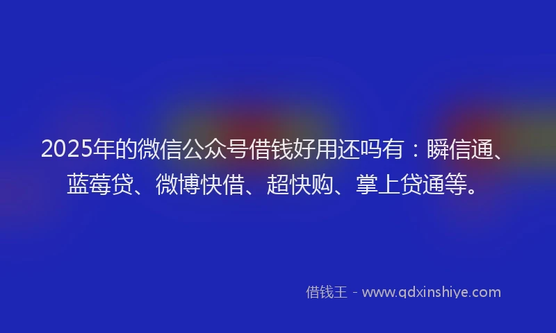 2025年的微信公众号借钱好用还吗有：瞬信通、蓝莓贷、微博快借、超快购、掌上贷通等。