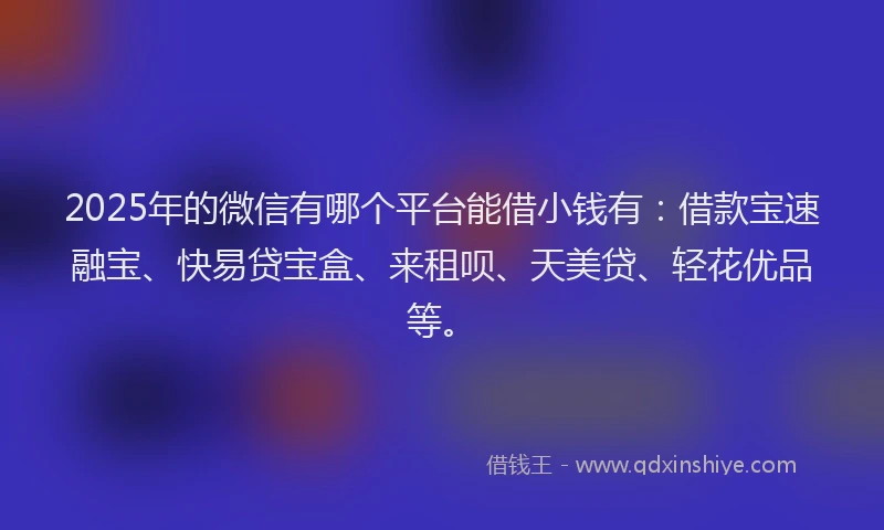 2025年的微信有哪个平台能借小钱有：借款宝速融宝、快易贷宝盒、来租呗、天美贷、轻花优品等。