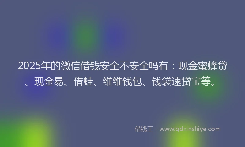 2025年的微信借钱安全不安全吗有：现金蜜蜂贷、现金易、借蛙、维维钱包、钱袋速贷宝等。