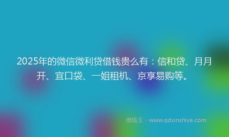 2025年的微信微利贷借钱贵么有：信和贷、月月开、宜口袋、一姐租机、京享易购等。