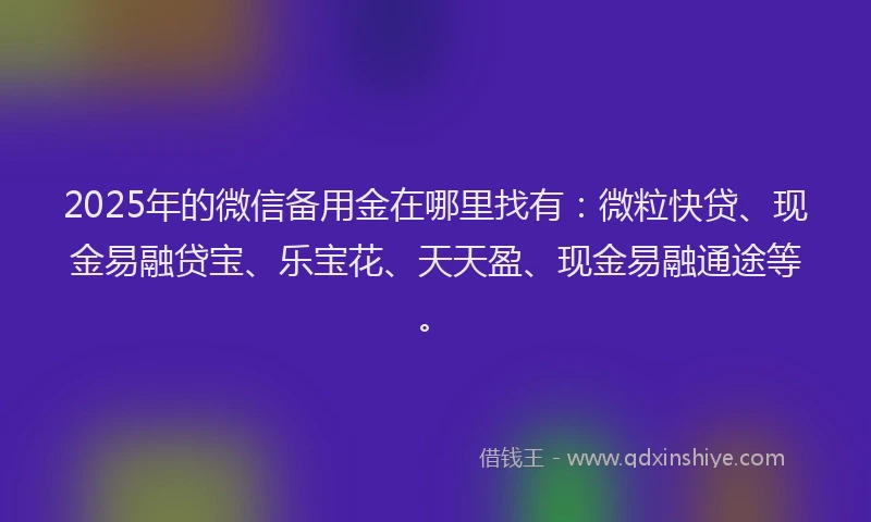 2025年的微信备用金在哪里找有：微粒快贷、现金易融贷宝、乐宝花、天天盈、现金易融通途等。