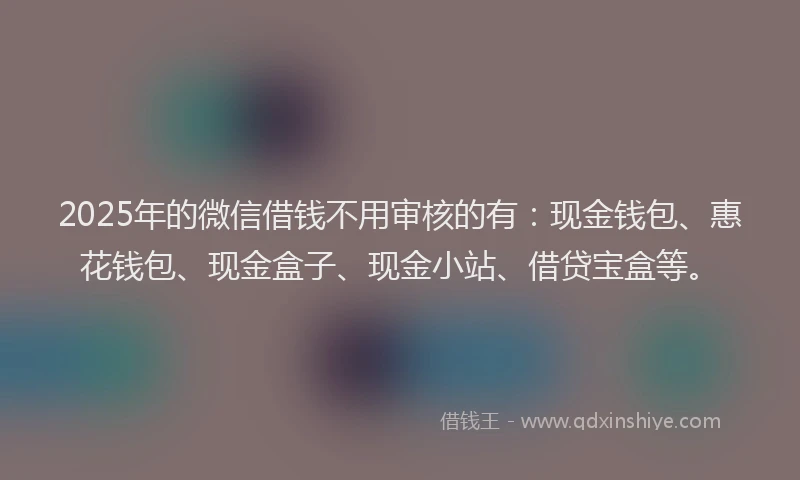 2025年的微信借钱不用审核的有：现金钱包、惠花钱包、现金盒子、现金小站、借贷宝盒等。