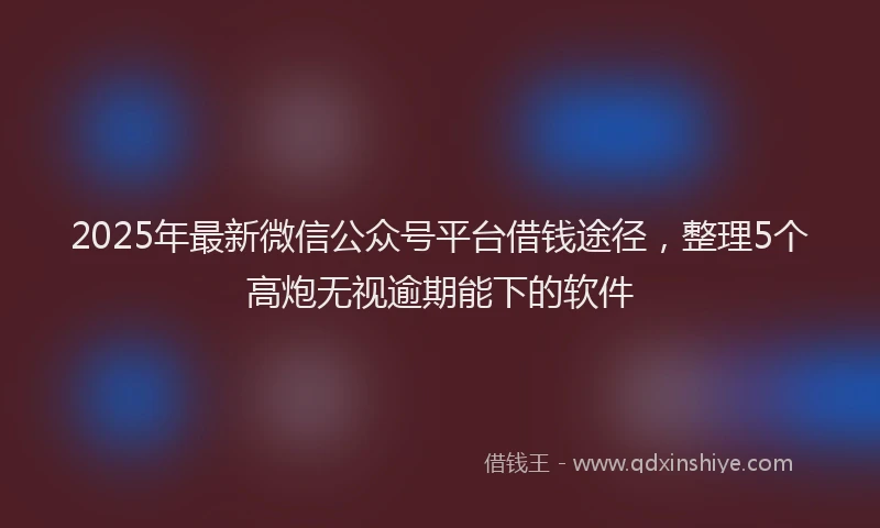 2025年最新微信公众号平台借钱途径，整理5个高炮无视逾期能下的软件