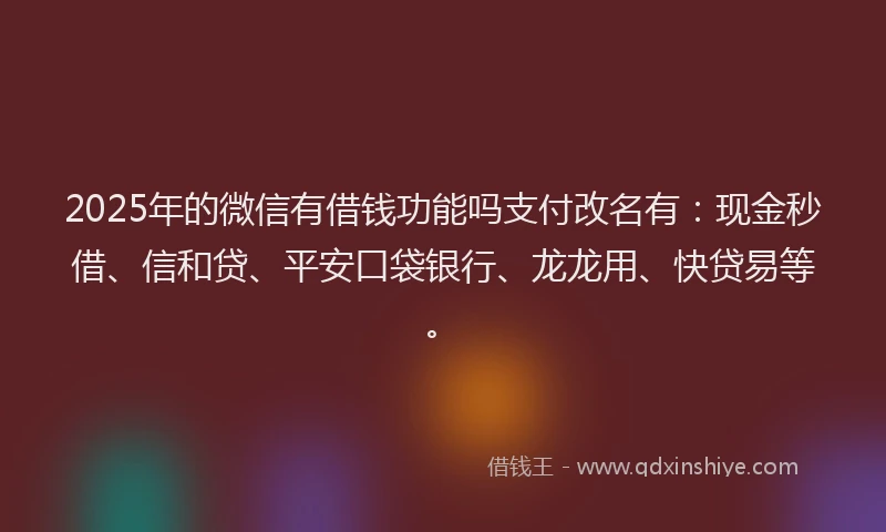 2025年的微信有借钱功能吗支付改名有：现金秒借、信和贷、平安口袋银行、龙龙用、快贷易等。