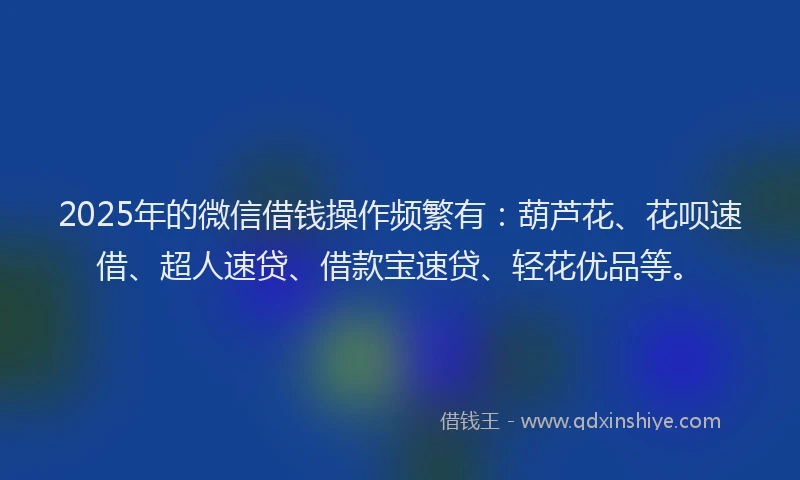 2025年的微信借钱操作频繁有:葫芦花、花呗速借、超人速贷、借款宝速贷、轻花优品等。