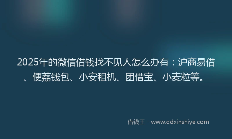 2025年的微信借钱找不见人怎么办有：沪商易借、便荔钱包、小安租机、团借宝、小麦粒等。