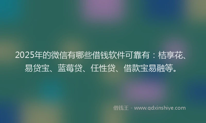 2025年的微信有哪些借钱软件可靠有：桔享花、易贷宝、蓝莓贷、任性贷、借款宝易融等。