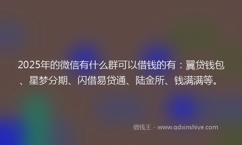 2025年的微信有什么群可以借钱的有：翼贷钱包、星梦分期、闪借易贷通、陆金所、钱满满等。