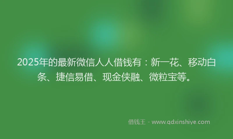 2025年的最新微信人人借钱有：新一花、移动白条、捷信易借、现金侠融、微粒宝等。