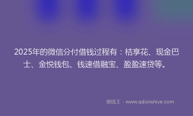 2025年的微信分付借钱过程有：桔享花、现金巴士、金悦钱包、钱速借融宝、盈盈速贷等。