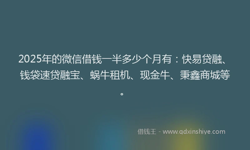 2025年的微信借钱一半多少个月有：快易贷融、钱袋速贷融宝、蜗牛租机、现金牛、秉鑫商城等。