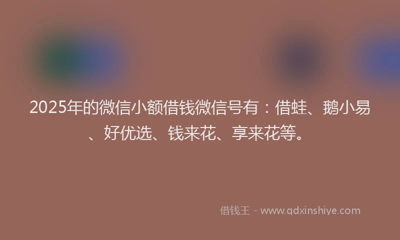 2025年的微信小额借钱微信号有：借蛙、鹅小易、好优选、钱来花、享来花等。