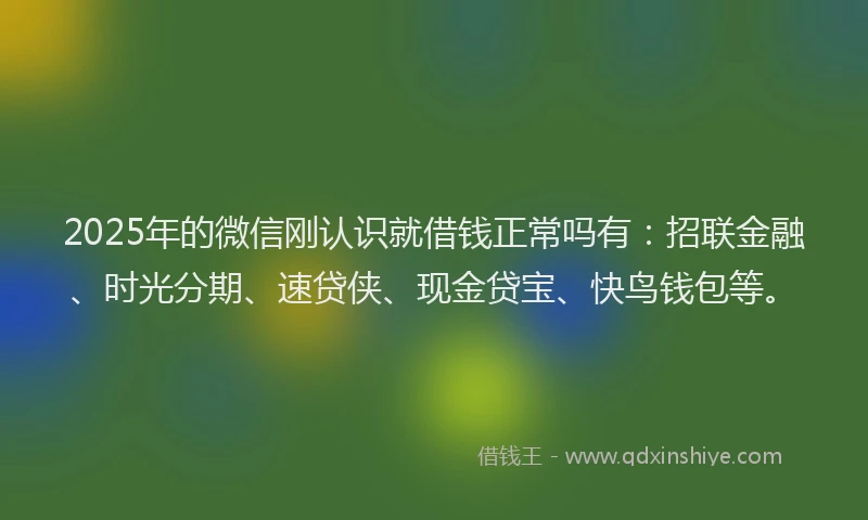 2025年的微信刚认识就借钱正常吗有：招联金融、时光分期、速贷侠、现金贷宝、快鸟钱包等。