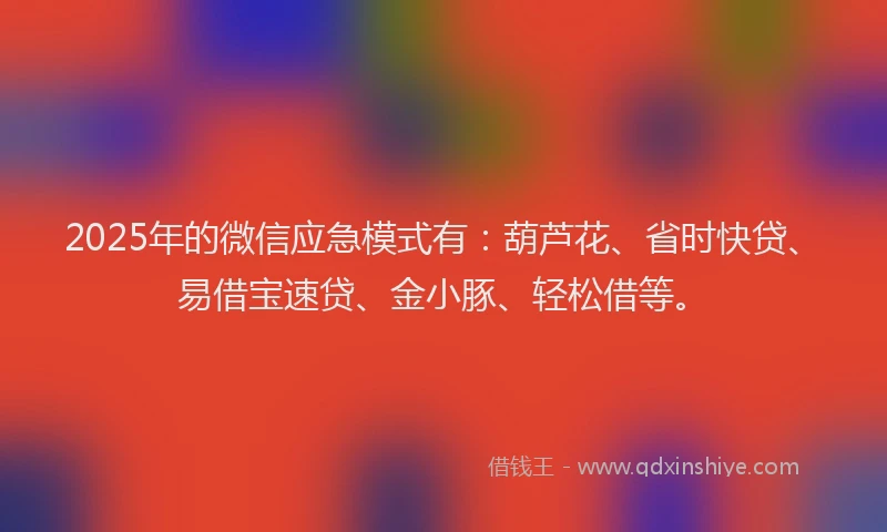 2025年的微信应急模式有：葫芦花、省时快贷、易借宝速贷、金小豚、轻松借等。