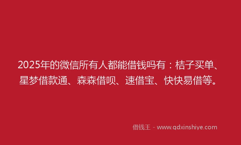 2025年的微信所有人都能借钱吗有：桔子买单、星梦借款通、森森借呗、速借宝、快快易借等。