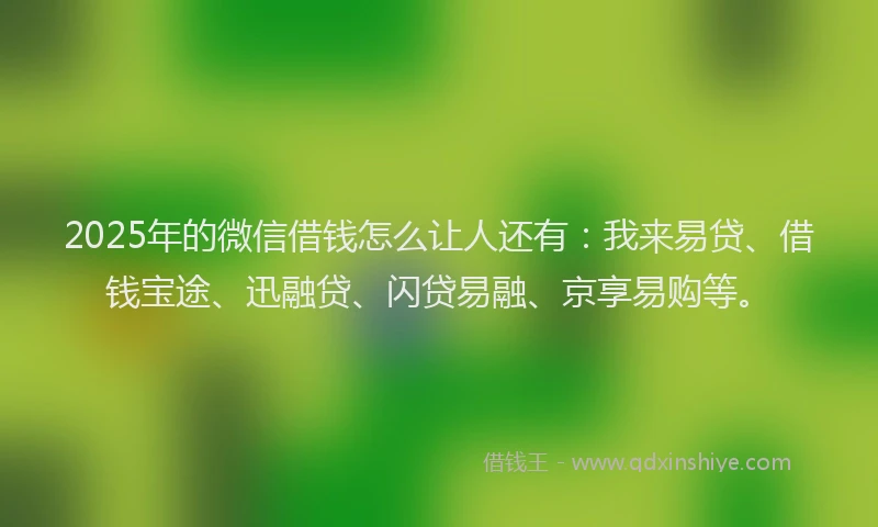 2025年的微信借钱怎么让人还有：我来易贷、借钱宝途、迅融贷、闪贷易融、京享易购等。