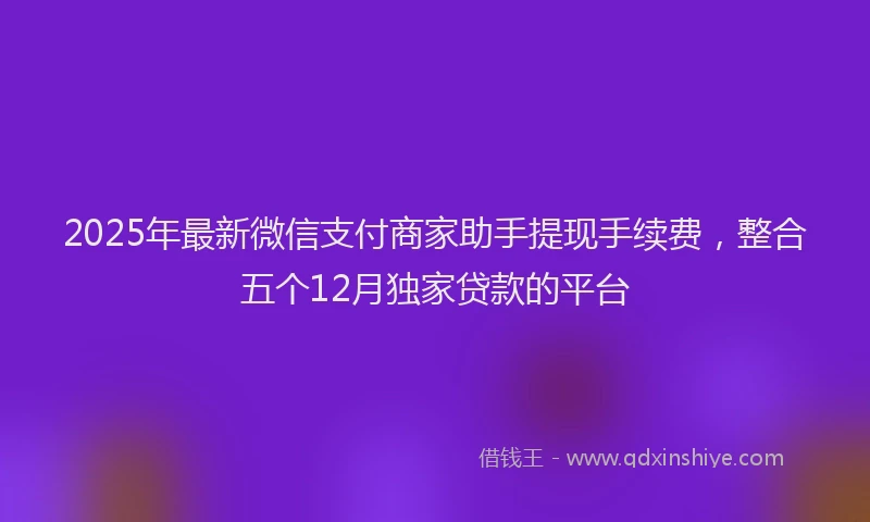 2025年最新微信支付商家助手提现手续费，整合五个12月独家贷款的平台