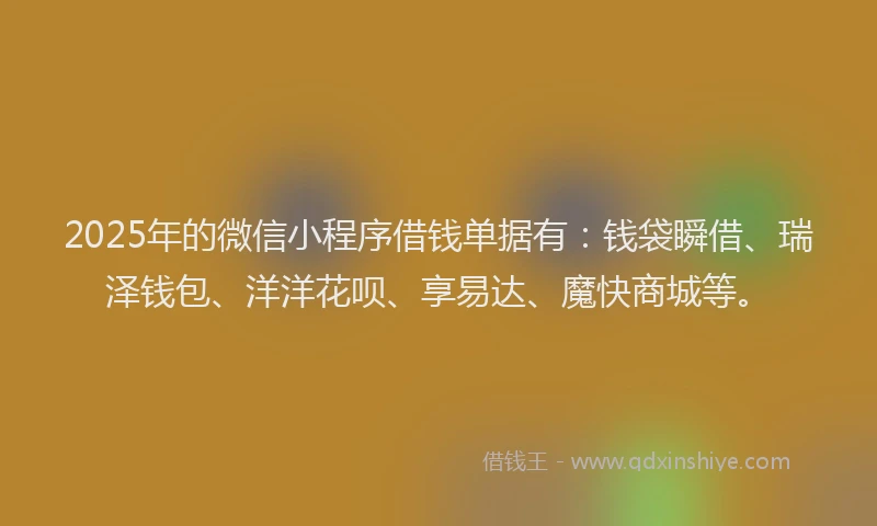 2025年的微信小程序借钱单据有：钱袋瞬借、瑞泽钱包、洋洋花呗、享易达、魔快商城等。