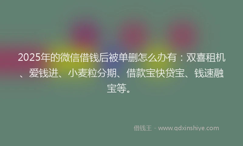 2025年的微信借钱后被单删怎么办有：双喜租机、爱钱进、小麦粒分期、借款宝快贷宝、钱速融宝等。