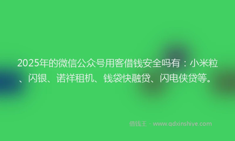 2025年的微信公众号用客借钱安全吗有：小米粒、闪银、诺祥租机、钱袋快融贷、闪电侠贷等。