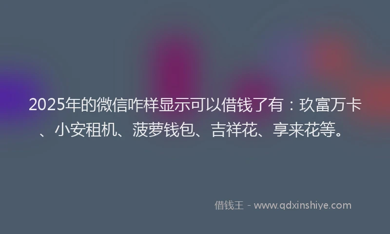 2025年的微信咋样显示可以借钱了有：玖富万卡、小安租机、菠萝钱包、吉祥花、享来花等。
