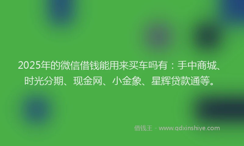 2025年的微信借钱能用来买车吗有：手中商城、时光分期、现金网、小金象、星辉贷款通等。