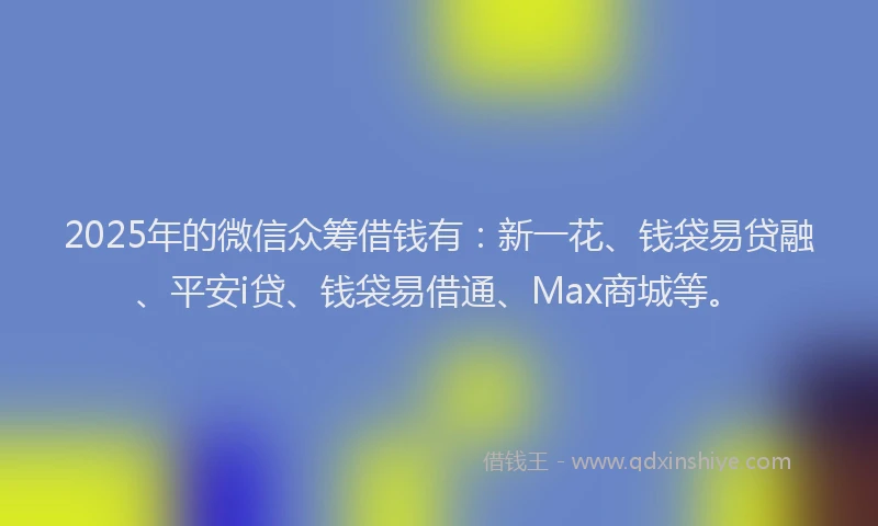 2025年的微信众筹借钱有：新一花、钱袋易贷融、平安i贷、钱袋易借通、Max商城等。