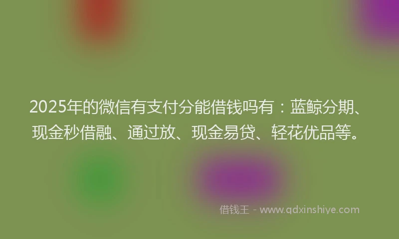 2025年的微信有支付分能借钱吗有：蓝鲸分期、现金秒借融、通过放、现金易贷、轻花优品等。